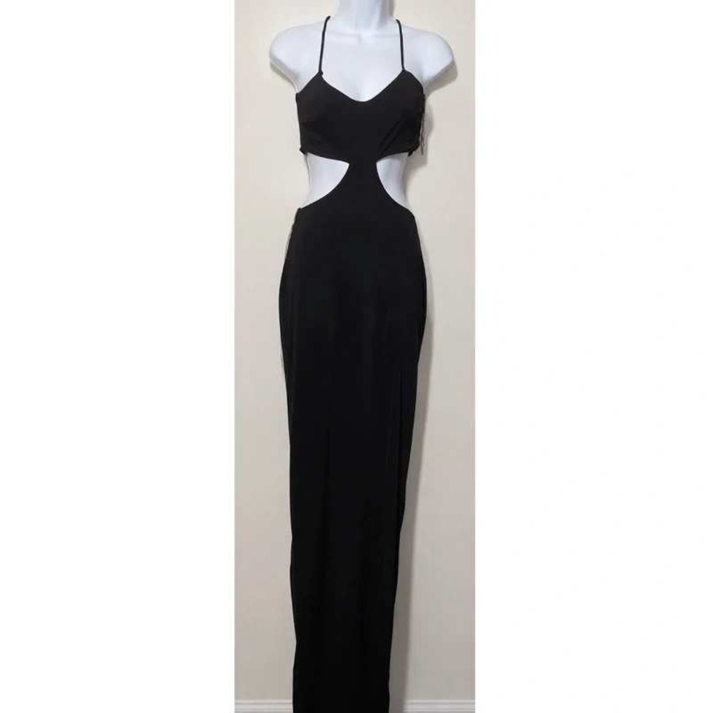 Windsor Black Cutout Waist Maxi Dress Sleeveless Side Slit Medium ED4463
